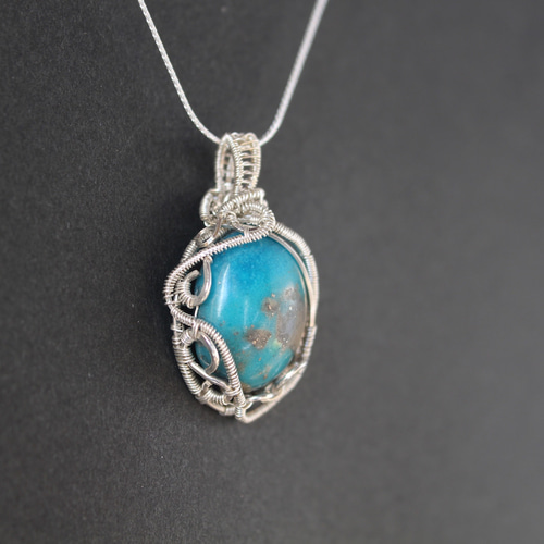 ターコイズ シルバー925 ワイヤーラッピング ペンダント