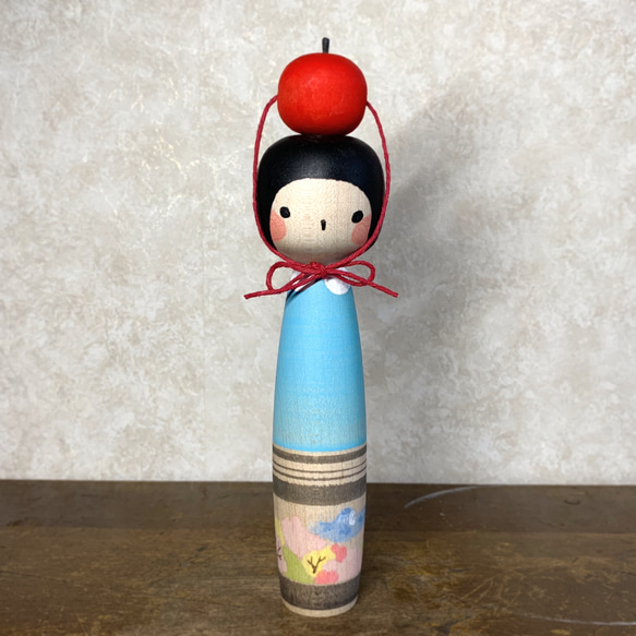 SOLD】土湯こけし《ふくしまっ子こけし 水色ちゃん》 その他置物