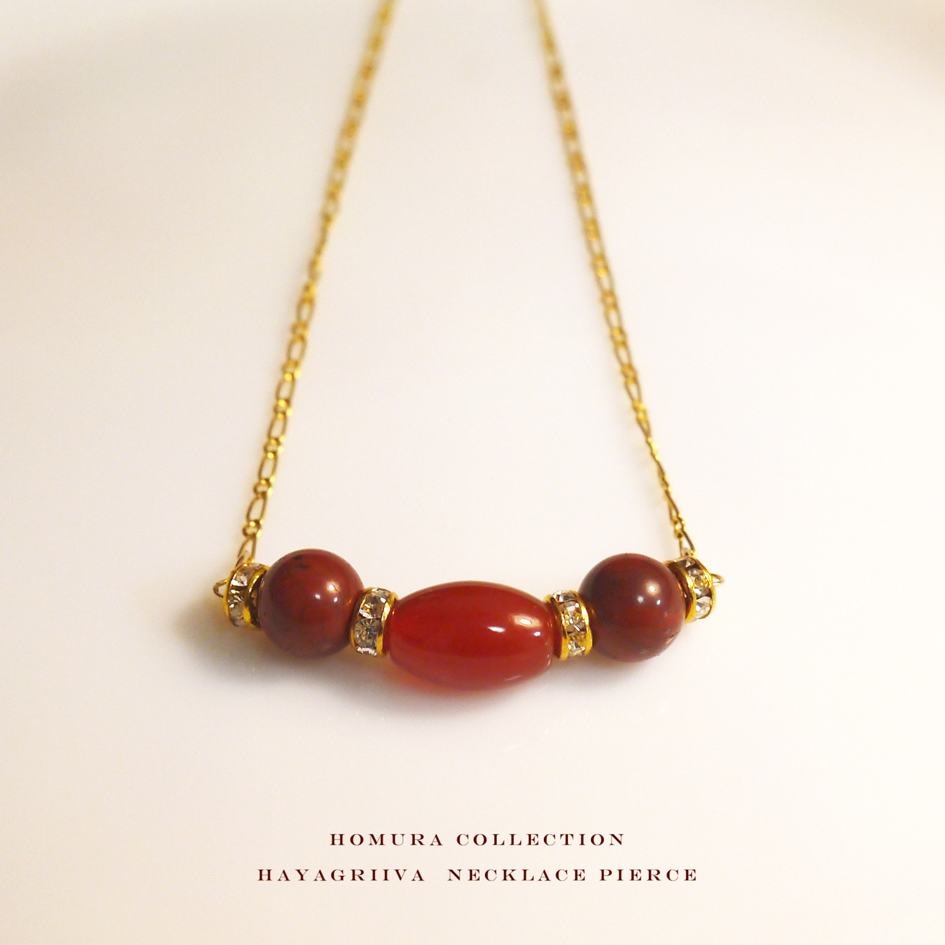 レッドアゲート レッドジャスパー 14kgf 18kgp クリスタルガラス ネックレス チョーカー マンテル チェーン