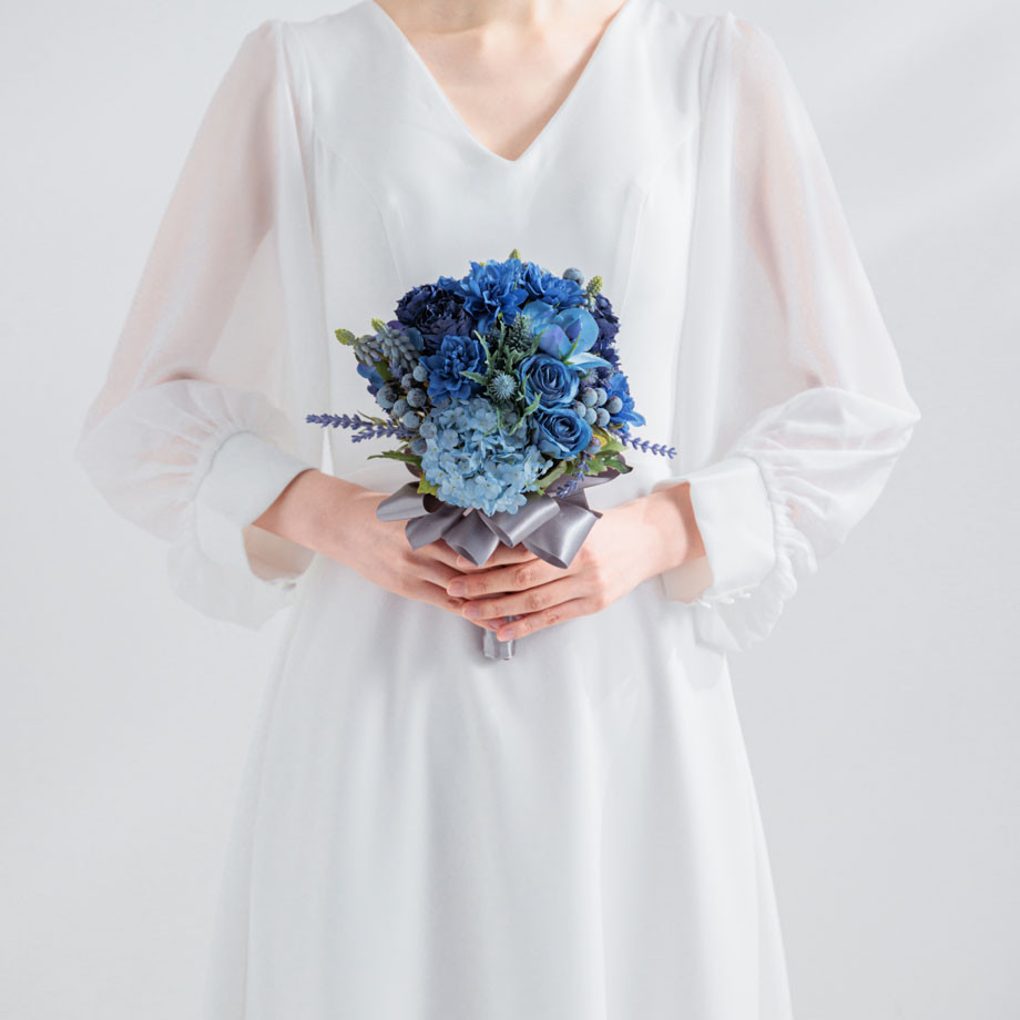 〈レンタルブーケ〉アーティフィシャルフラワーブーケ・ブートニアセット #027 deep blue 4,950円