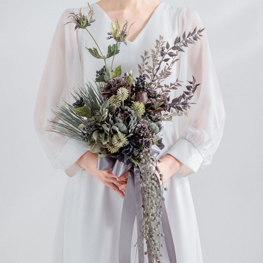 〈レンタルブーケ〉アーティフィシャルフラワーブーケ・ブートニアセット #028 muddy