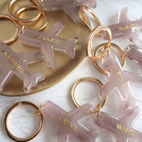 両面文字入可 全5色【くすみマーブル】名入れ キーホルダー プチギフト