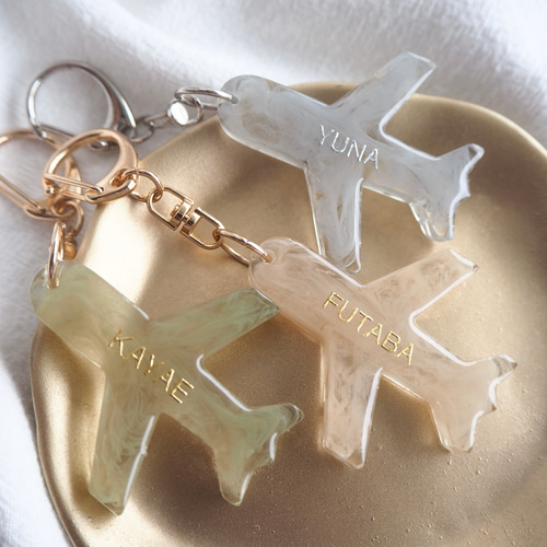 両面文字入可 全5色【くすみマーブル】名入れ キーホルダー プチギフト