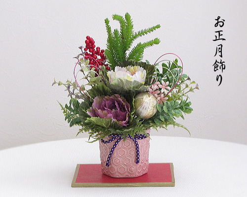 お正月飾り　赤い椿　葉牡丹　アレンジメント 0_5f803dac474f244fa2a15266db99