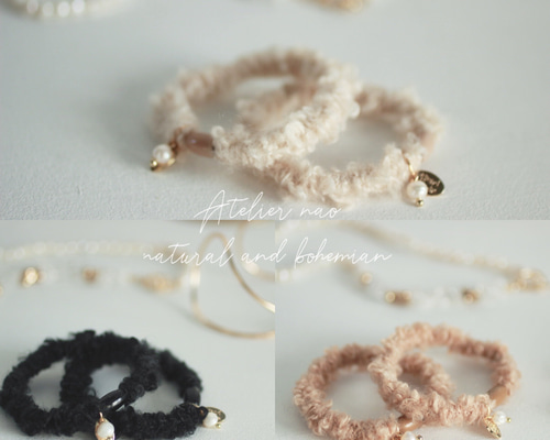 ヘアゴム  上品で合わせやすい秋カラー♪淡水パール♡ ふわもこand淡水パールのおしゃれヘアゴム選べる2点セット スペシャル