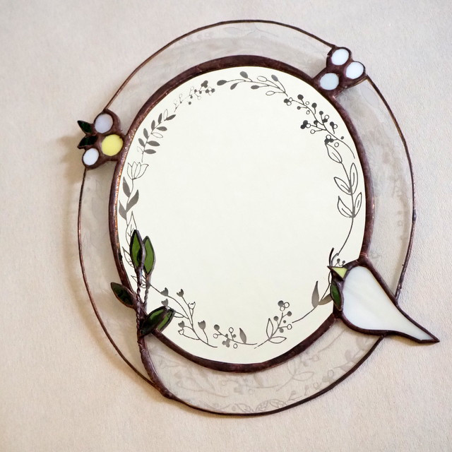 ステンドグラスのシンプル壁掛けミラー