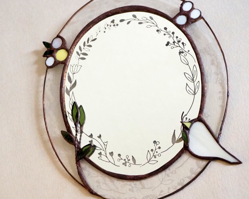 【rin】ステンドグラスの壁掛けミラー モダンウォールミラー ステンドグラス 壁掛けミラー - RAYGLASS'S