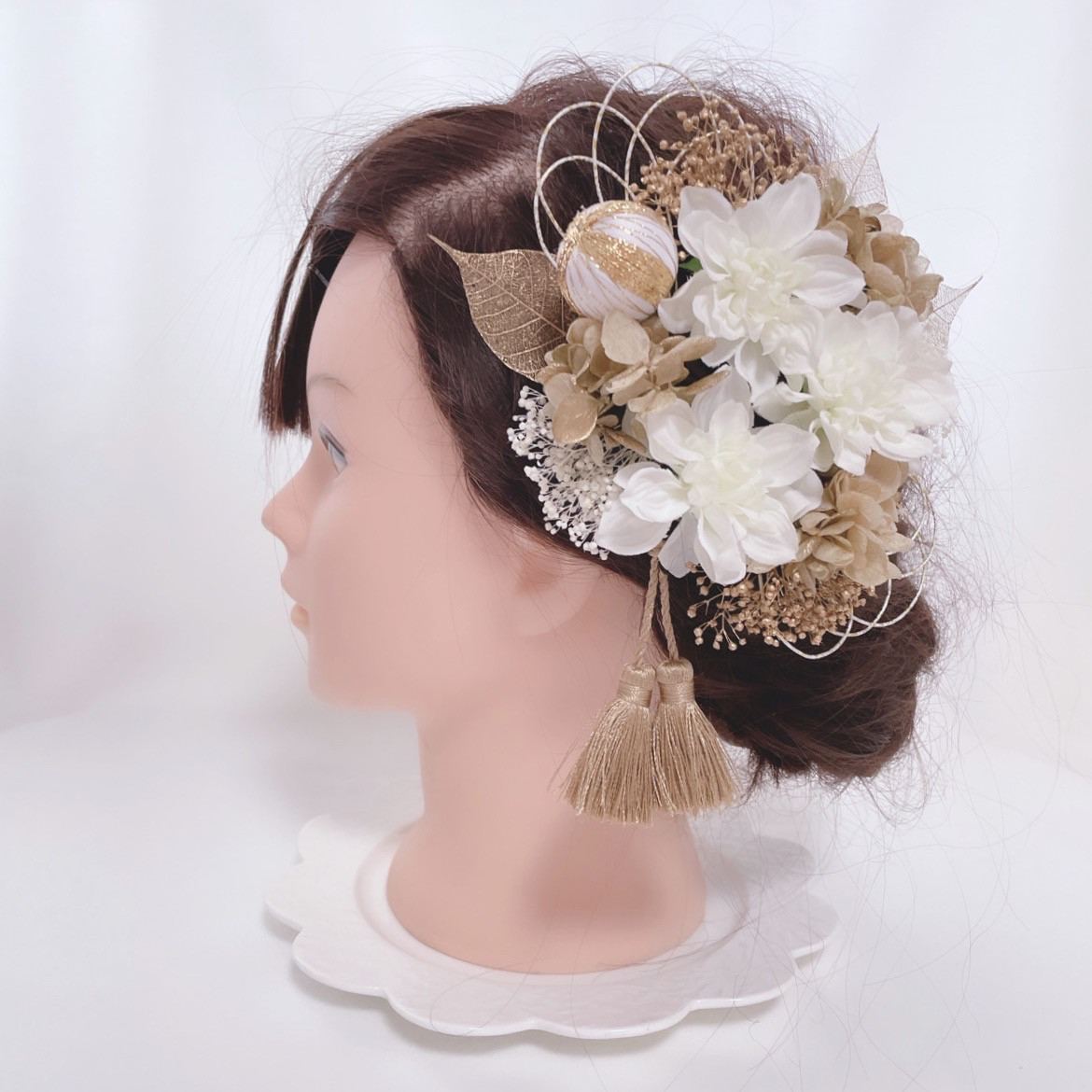 ミニダリア ベージュ ゴールド ヘッドドレス 白無垢 和装 髪飾り 成人式 卒業式