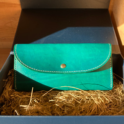 値下げ中】手染め牛革で作った三つ折りロングウォレット ハンドメイド 