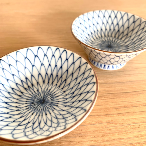 A1196-3/京焼/清水焼/水野春陽 造/染付変形皿7客/菓子皿/懐石