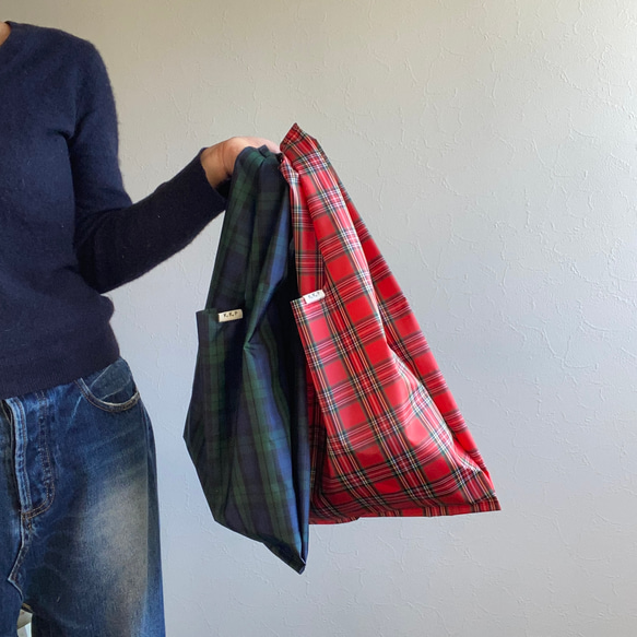 撥水タータンチェックのエコバッグ 7枚目の画像
