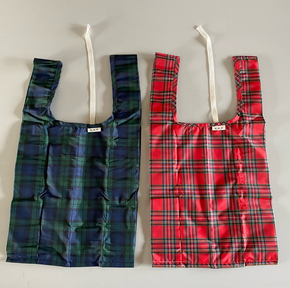 撥水タータンチェックのエコバッグ 5枚目の画像