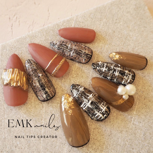 NO82カラー選択してください】チェックネイル ツイード 冬 モノトーン  