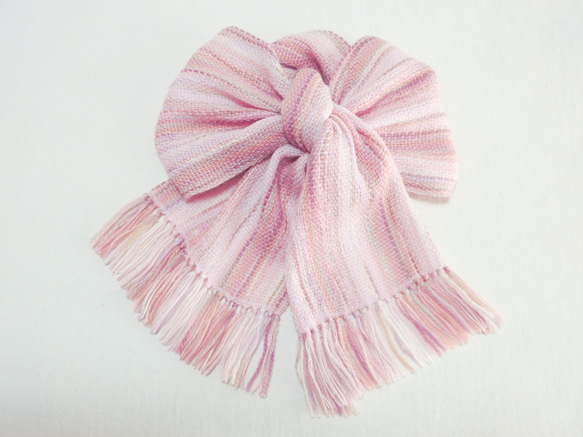 桜色の手織り春マフラー　ヨシノザクラ　長さ182cm 2枚目の画像