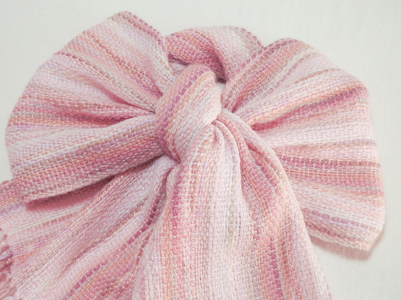 桜色の手織り春マフラー　ヨシノザクラ　長さ182cm 1枚目の画像