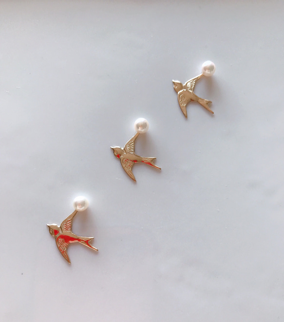 つばめ【14kgf】とあこや真珠のピンブローチ 3枚目の画像