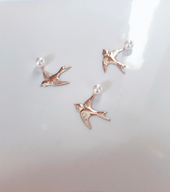 つばめ【14kgf】とあこや真珠のピンブローチ 4枚目の画像