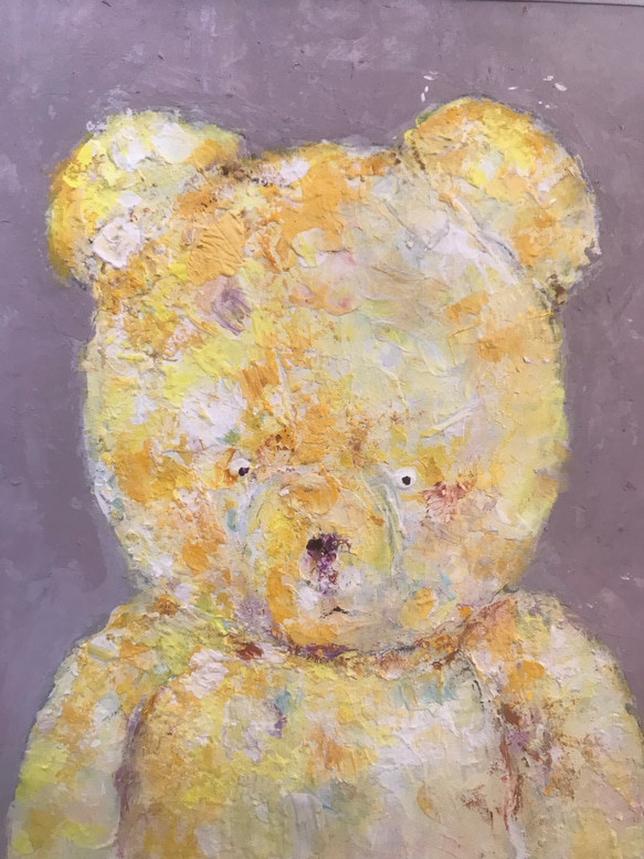 フランスのアンティークのクマ　額付き水彩画　アクリル画　クマの絵インテリア 3枚目の画像