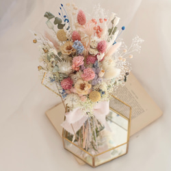 【ギフトに嬉しいメッセージカード付】花束にもなるドライフラワースワッグ〈パステル〉記念日・結婚式・送別品・お祝い 1枚目の画像