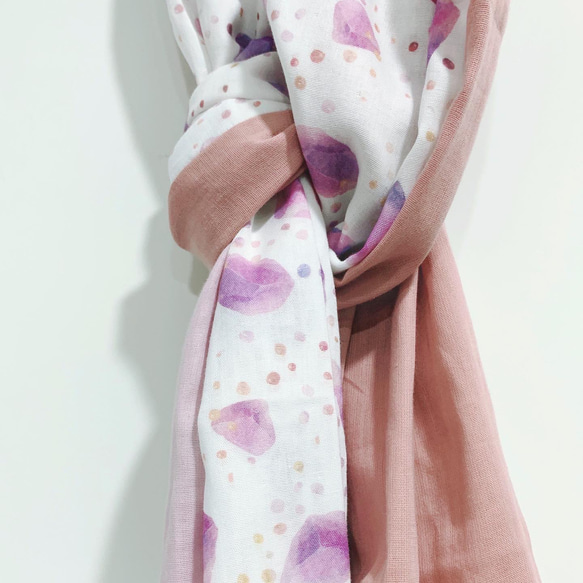 微拾印花．二重紗拼色圍巾⎢紫翡翠琉璃珠 第2張的照片