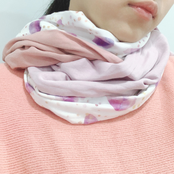 微拾印花．二重紗拼色圍巾⎢紫翡翠琉璃珠 第4張的照片