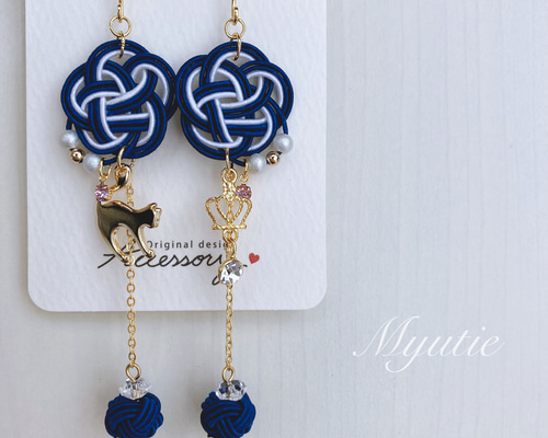 ฅ❤️ ねこ猫梅結びレジン花祭り水引祭り夏ピアスイヤリング