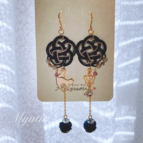 ฅ❤️ ねこ猫梅結びレジン花祭り水引祭り夏ピアスイヤリング