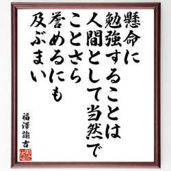 福澤諭吉の名言「懸命に勉強することは人間として当然で、ことさら誉めるにも及ぶ～」額付き書道色紙／受注後直筆（V1938） 1枚目の画像
