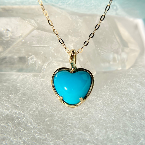 K18ターコイズハートネックレス K18天然トルコ石(ターコイズ)ハートネックレス☆スリーピング