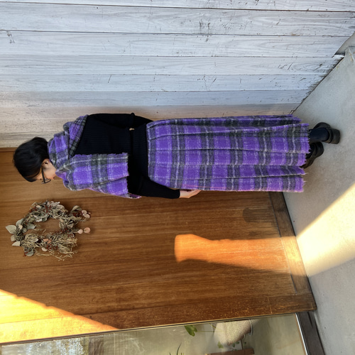 即発送】紫耀くウールモヘアチェックスカート＆ストールセット