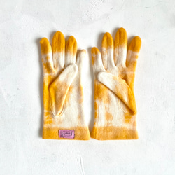 手染めのカラフルウール手袋 ホワイト×オレンジ 2枚目の画像