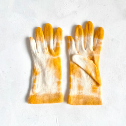 手染めのカラフルウール手袋 ホワイト×オレンジ 3枚目の画像