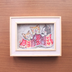 「ぬくぬく こねこ」　ミニ額　原画 1枚目の画像