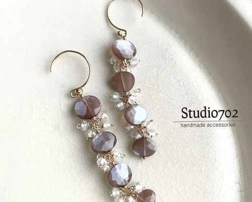 14kgチョコレートムーンストーンとホワイトトパーズのピアス ピアス