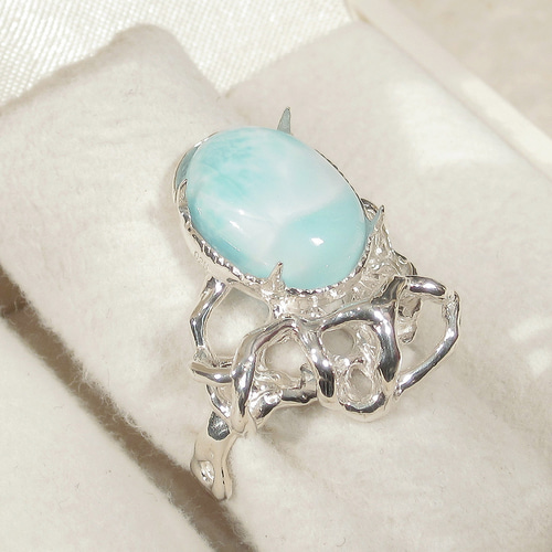 6.50ct ラリマーとSV925の指輪（リングサイズ:9号、ロジウム厚メッキ