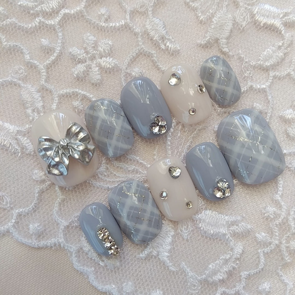 ネイルチップ フレンチガーリー チェックネイル ネイルチップ（つけ爪  