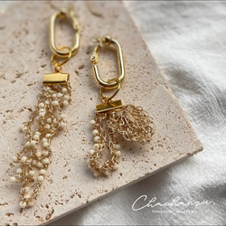 ビーズかぎ針編み【クロッシェビーズとリーフのオーバルフープ