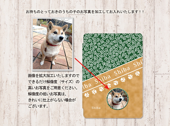 うちの柴犬ちゃんの写真で作る手帳型iPadケース【バックカバー：ハードタイプ】（片面印刷/カメラ穴あり/はめ込みタイプ） 3枚目の画像