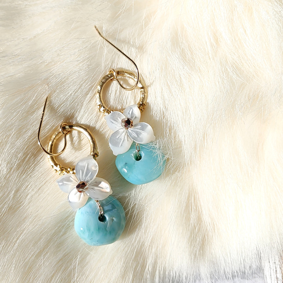 ♡Holiday Special♡❁Larimar sea wreath earrings 14kgf❁美しいラリマー 2枚目の画像