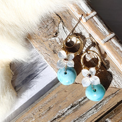 ♡Holiday Special♡❁Larimar sea wreath earrings 14kgf❁美しいラリマー 7枚目の画像