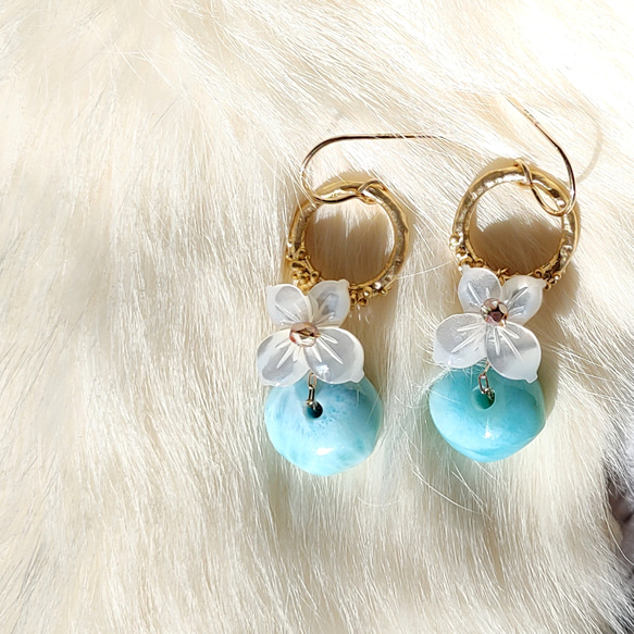 ♡Holiday Special♡❁Larimar sea wreath earrings 14kgf❁美しいラリマー 8枚目の画像