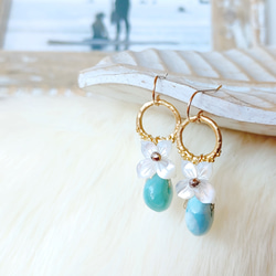 ♡Holiday Special♡❁Larimar sea wreath earrings 14kgf❁美しいラリマー 10枚目の画像