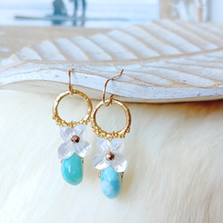 ♡Holiday Special♡❁Larimar sea wreath earrings 14kgf❁美しいラリマー 1枚目の画像