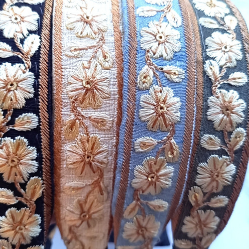 ブルー シンプルフラワー インド刺繍リボン カチューシャ カチューシャ  