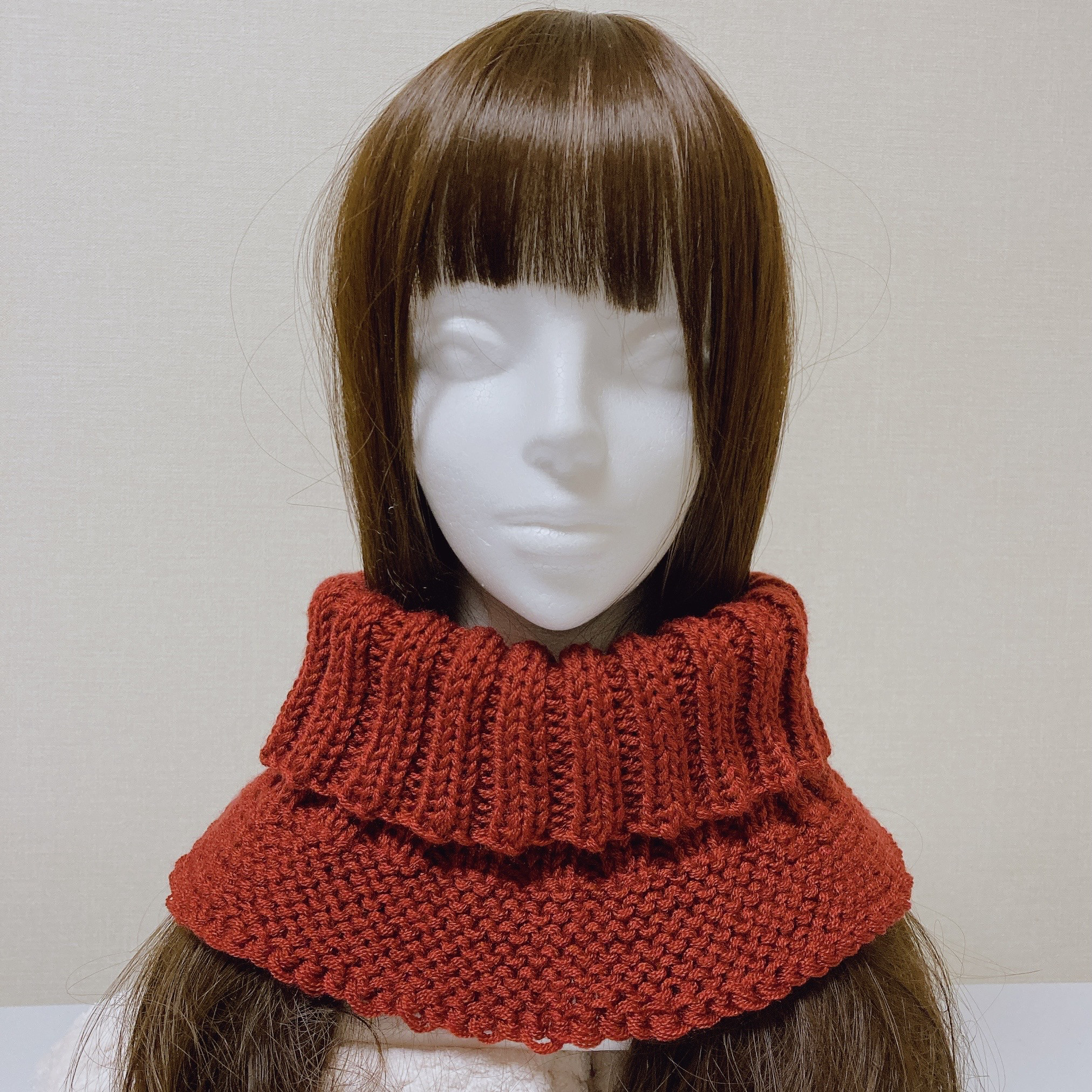 ネックウォーマー　レンガ　手編み　男女兼用　タートル風　つけ襟　スヌード　リブ
