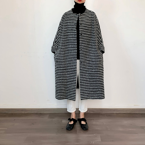 en-enウール混紡ツイード・ドルマン袖コート黒×白 コート en-en 通販