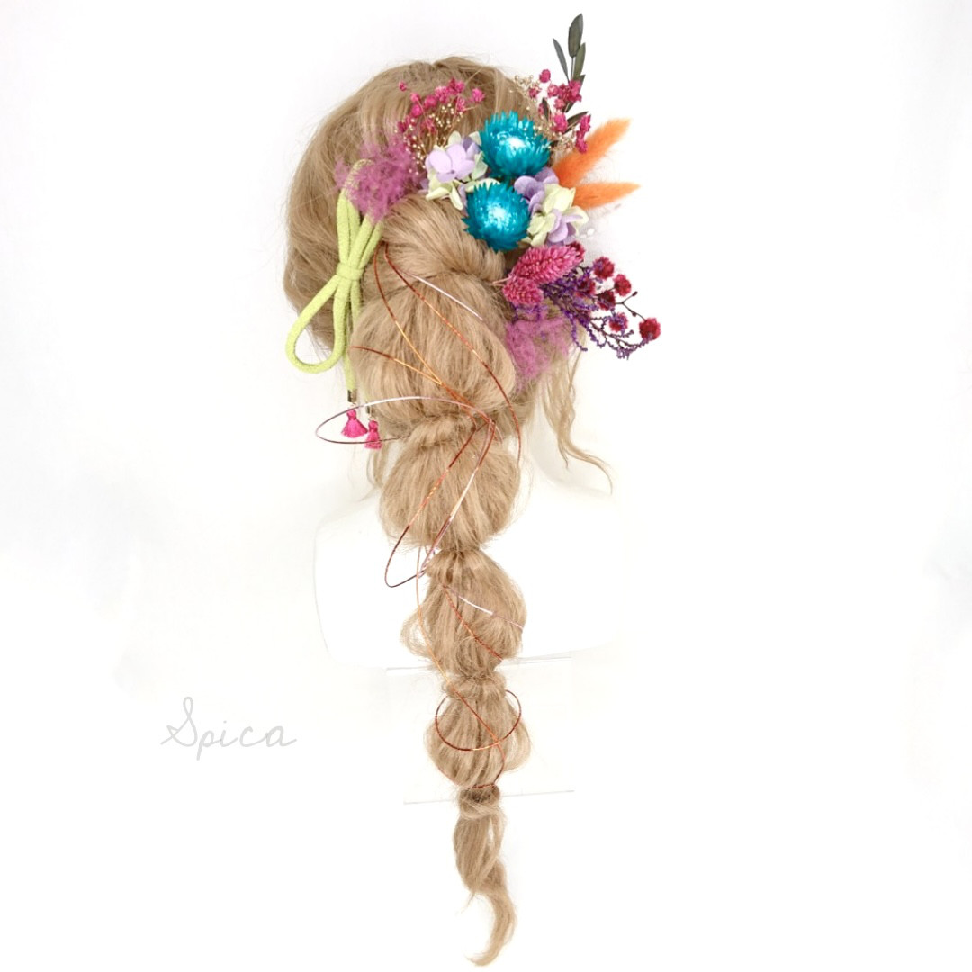 【一点限定】ちりめん丸紐とシルバーデイジーと水引のヘッドドレス 和風 編みおろし 成人式 卒業式 4,200円