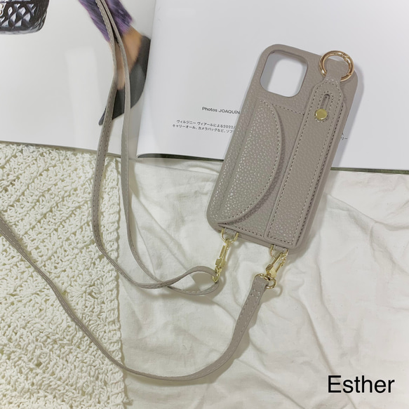 ショルダーストラップ付き　ベルト＆カードポケット　スマホケース　iPhoneケース　グレー 2枚目の画像