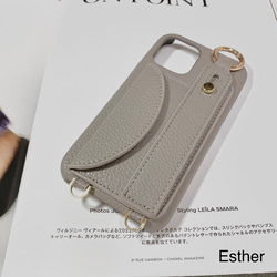 ショルダーストラップ付き　ベルト＆カードポケット　スマホケース　iPhoneケース　グレー 6枚目の画像