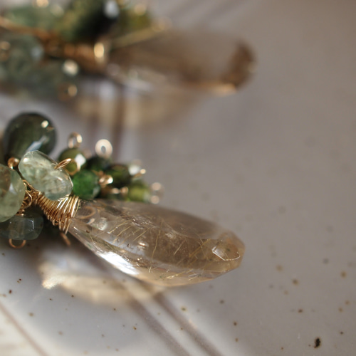 ルチルクォーツ×グリーントルマリン×グリーンカイヤナイトのピアス